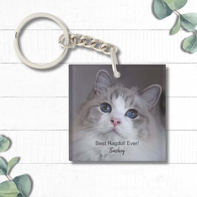 Personalized Best Ragdoll Cat Ever Pet Photo Keychain (Personalize with your own photo (if required), plus cat name and other text )