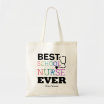 Personalized Best School Nurse Ever Colorful Fun Tote Bag