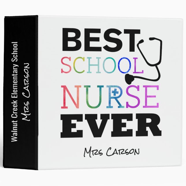 Personalized Best School Nurse Ever Notes Binder (Front/Spine)
