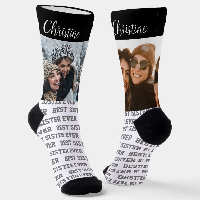 Personalized Best Sister Ever Photo Template Socks (Angled)