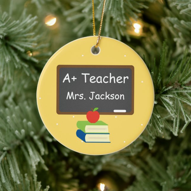 Personalized Best Teacher Chalkboard Ceramic Ornament (Tree)