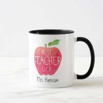 Personalized Best Teacher Ever Apple Watercolor Mug