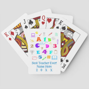 Personalized Best Teacher Ever Colorful School Art Poker Cards
