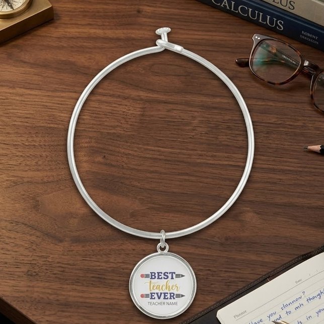 Personalized Best Teacher Ever - Customized Gift Bangle Bracelet (Creator Uploaded)