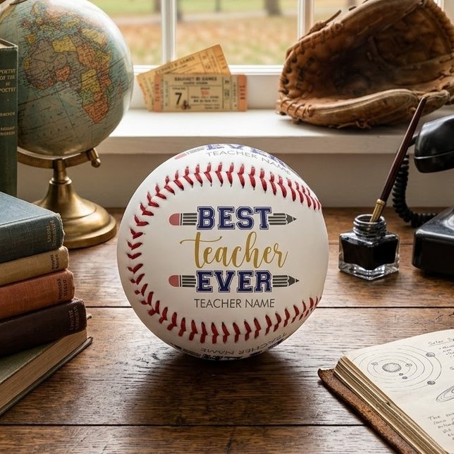 Personalized Best Teacher Ever - Customized Gift Baseball (Creator Uploaded)
