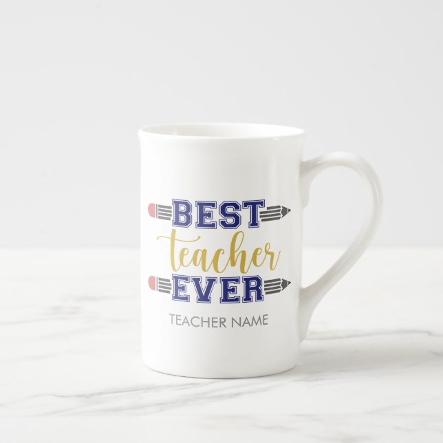 Personalized Best Teacher Ever - Customized Gift Bone China Mug (Right)