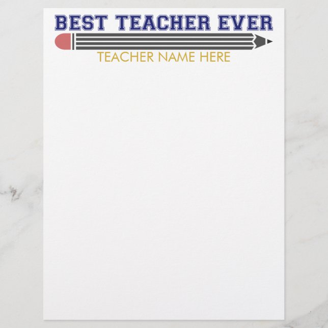 Personalized Best Teacher Ever - Customized Gift Letterhead (Front)