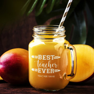Personalized Best Teacher Ever - Customized Gift Mason Jar W/ Handle