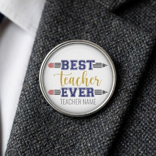 Personalized Best Teacher Ever - Customized Gift Silver Finish Lapel Pin