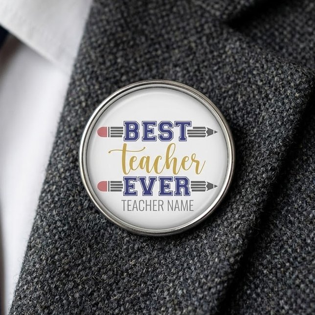 Personalized Best Teacher Ever - Customized Gift Silver Finish Lapel Pin (Creator Uploaded)