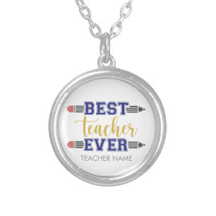 Personalized Best Teacher Ever - Customized Gift Silver Plated Necklace