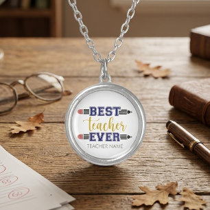 Personalized Best Teacher Ever - Customized Gift Silver Plated Necklace