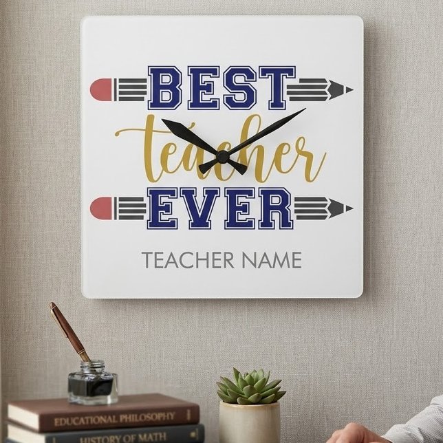 Personalized Best Teacher Ever - Customized Gift Square Wall Clock (Creator Uploaded)