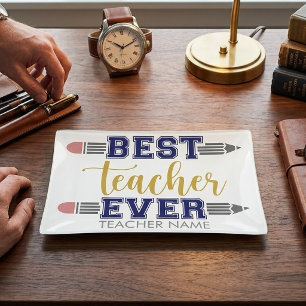 Personalized Best Teacher Ever - Customized Gift Trinket Tray