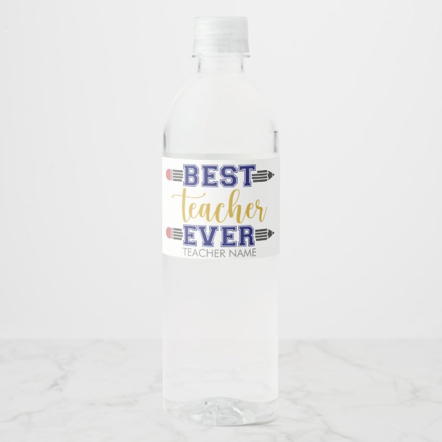 Personalized Best Teacher Ever - Customized Gift Water Bottle Label (Front)
