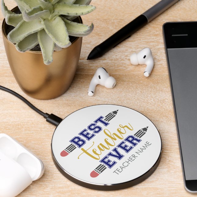 Personalized Best Teacher Ever - Customized Gift Wireless Charger (Desk 2)