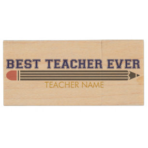 Personalized Best Teacher Ever - Customized Gift Wood Flash Drive