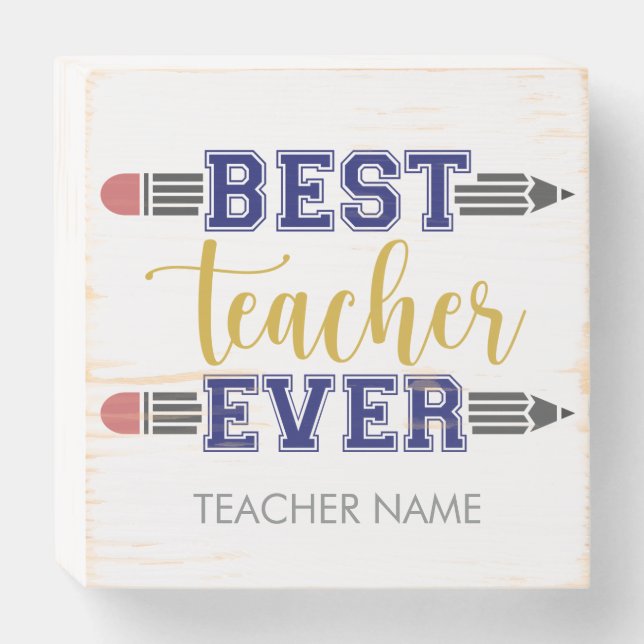 Personalized Best Teacher Ever - Customized Gift Wooden Box Sign (Front Horizontal)