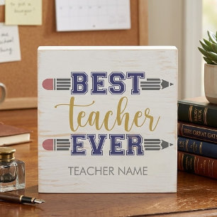 Personalized Best Teacher Ever - Customized Gift Wooden Box Sign