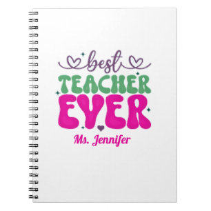 Personalized Best Teacher Ever pink green script Notebook