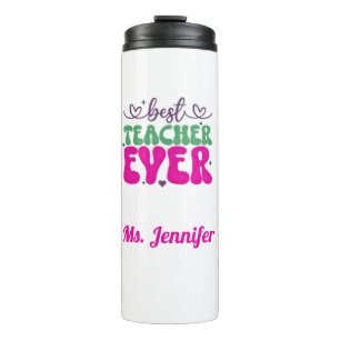 Personalized Best Teacher Ever pink green script Thermal Tumbler