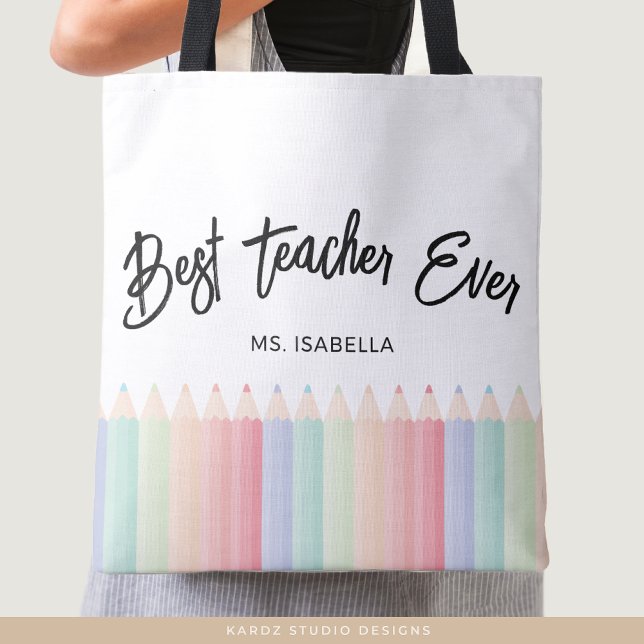 Personalized Best Teacher Ever Rainbow Teacher Tote Bag (Personalize with your favorite teacher´s name.)