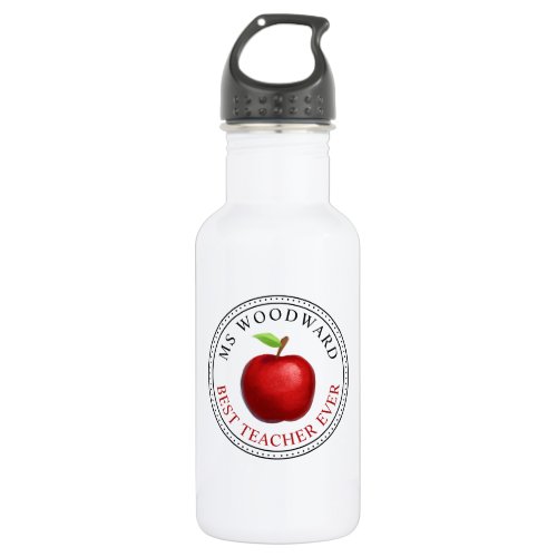 Personalized Best Teacher Ever Red Apple And Name Stainless Steel Water Bottle