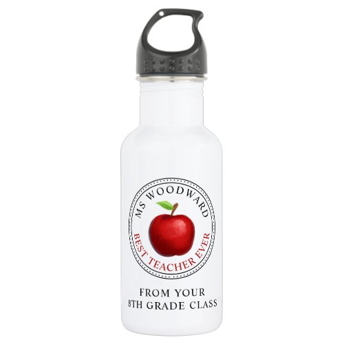 Personalized Best Teacher Ever Red Apple  Stainless Steel Water Bottle