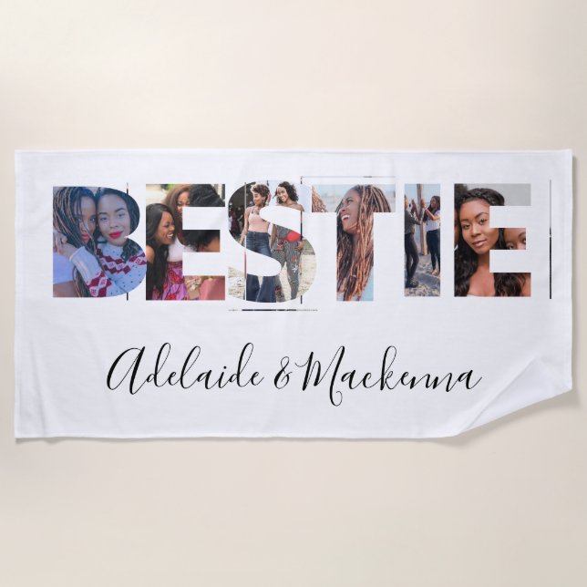 Personalized Bestie BFF Best Friends Photo Collage Beach Towel (Front)