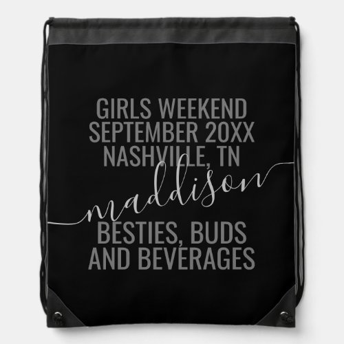 Personalized Bestie Girls Weekend Trip  Drawstring Bag