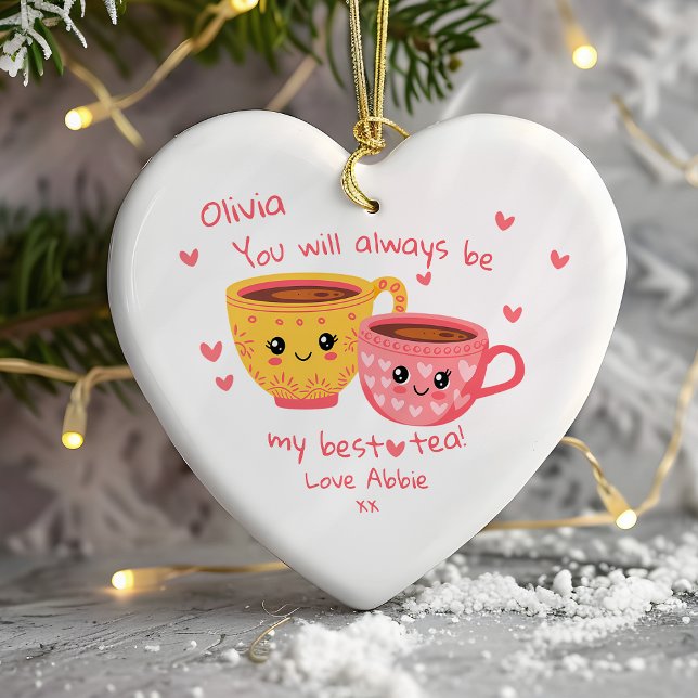 Personalized Bestie Hearts Gift Ceramic Ornament (Creator Uploaded)