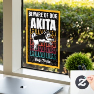Personalized Beware of Dog Akita Warning Window Cling
