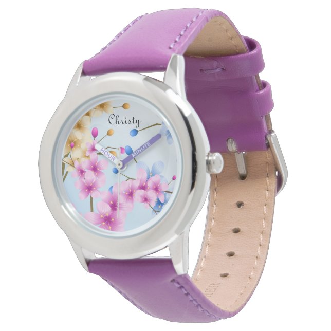 Personalized Bezel Stainless Steel Watch/Flowers Watch (Angled)