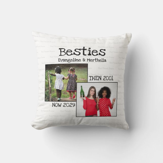 Personalized BFF 2 Photo Keepsake Best Friends Throw Pillow (Front)