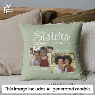 Personalized BFF 2 Photo Keepsake Then Now Sisters Throw Pillow