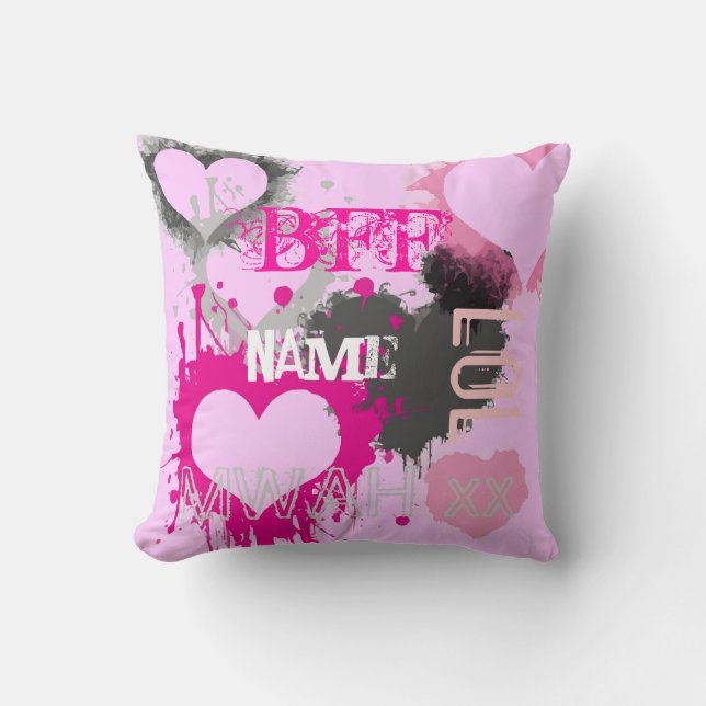 Personalized BFF best friends forever pink Throw Pillow (Front)