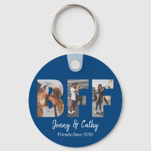 Personalized BFF Photo Best Friend Names Navy Blue Keychain