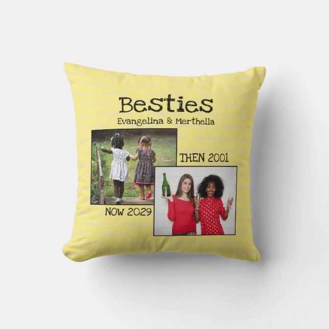Personalized BFF Yellow Photo Memory Best Friends Throw Pillow (Front)