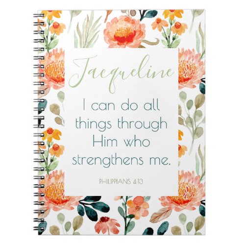 Personalized Bible Verse Floral Notebook Journal