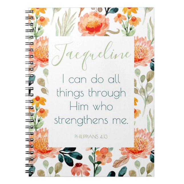 Personalized Bible Verse Floral Notebook Journal (Front)
