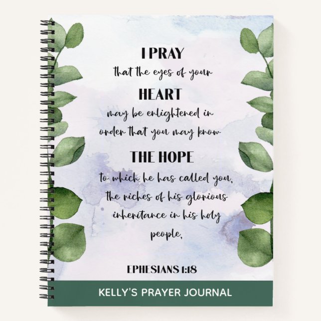 Personalized Bible Verse Greenery Prayer Journal (Front)