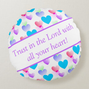 Personalized Bible Verse Hearts Round Lilac Pillow