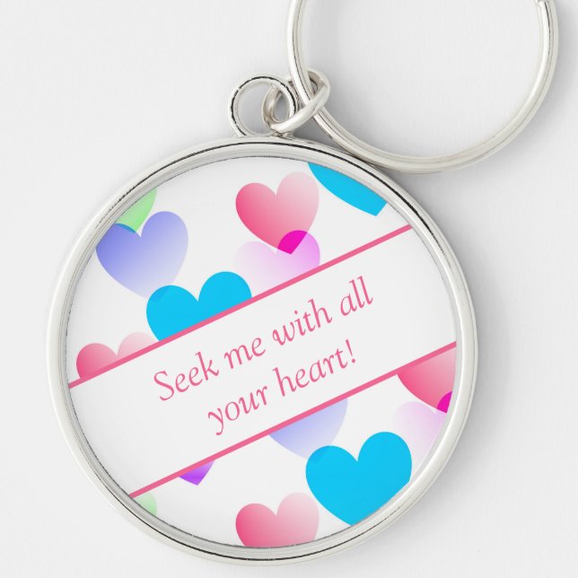 Personalized Bible Verse Hearts Round Rosy Pink Keychain (Front)