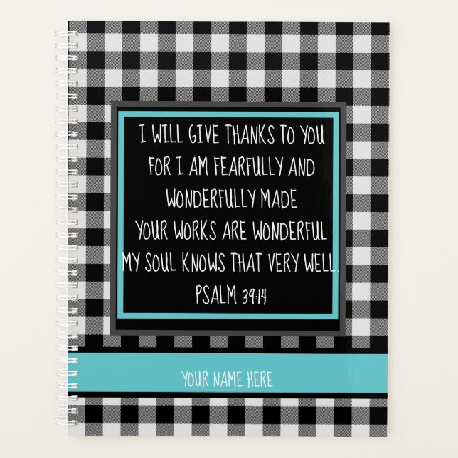 Personalized Bible Verse Monogram Buffalo Plaid Planner (Front)