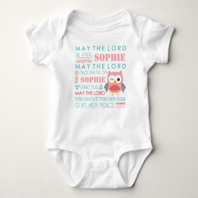 Personalized Bible Verse Owl Baby T Shirt (Front)