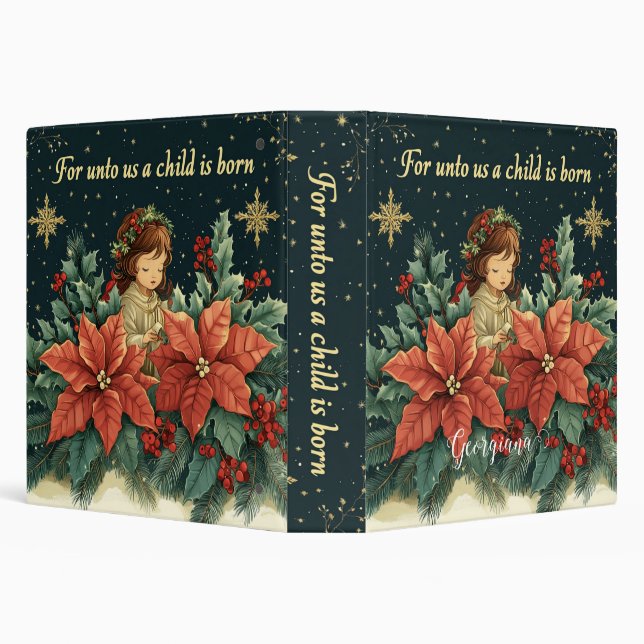 Personalized Biblical Nativity Child & Verse 3 Ring Binder (Background)