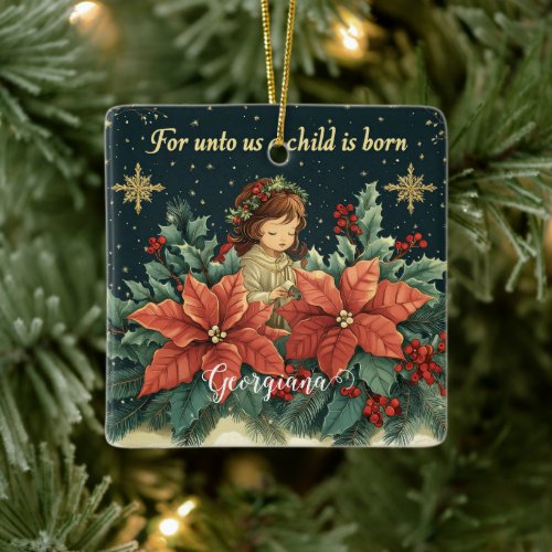 Personalized Biblical Nativity Child &amp; Verse Ceramic Ornament