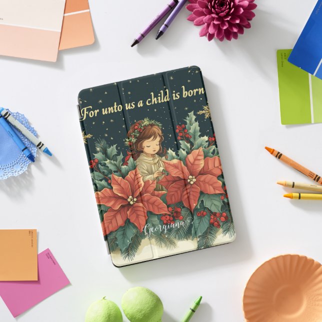 Personalized Biblical Nativity Child & Verse iPad Pro Cover (Desk)