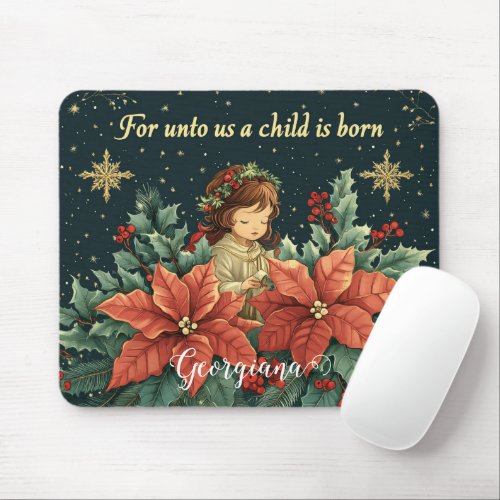 Personalized Biblical Nativity Child &amp; Verse Mouse Pad