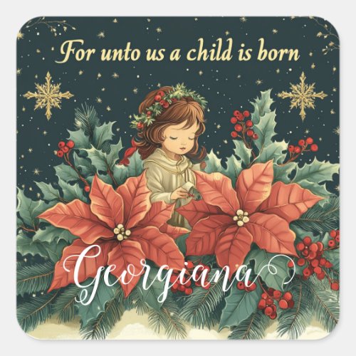 Personalized Biblical Nativity Child &amp; Verse Square Sticker